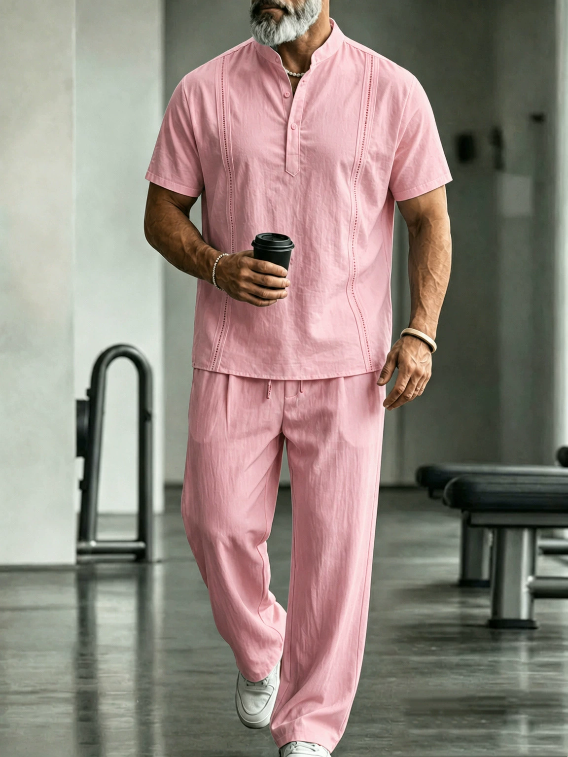 Men's Casual Linen Short Sleeve Shirt And Pants Two-Piece Set