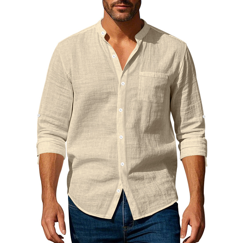 Men's Linen Stand Collar Shirt