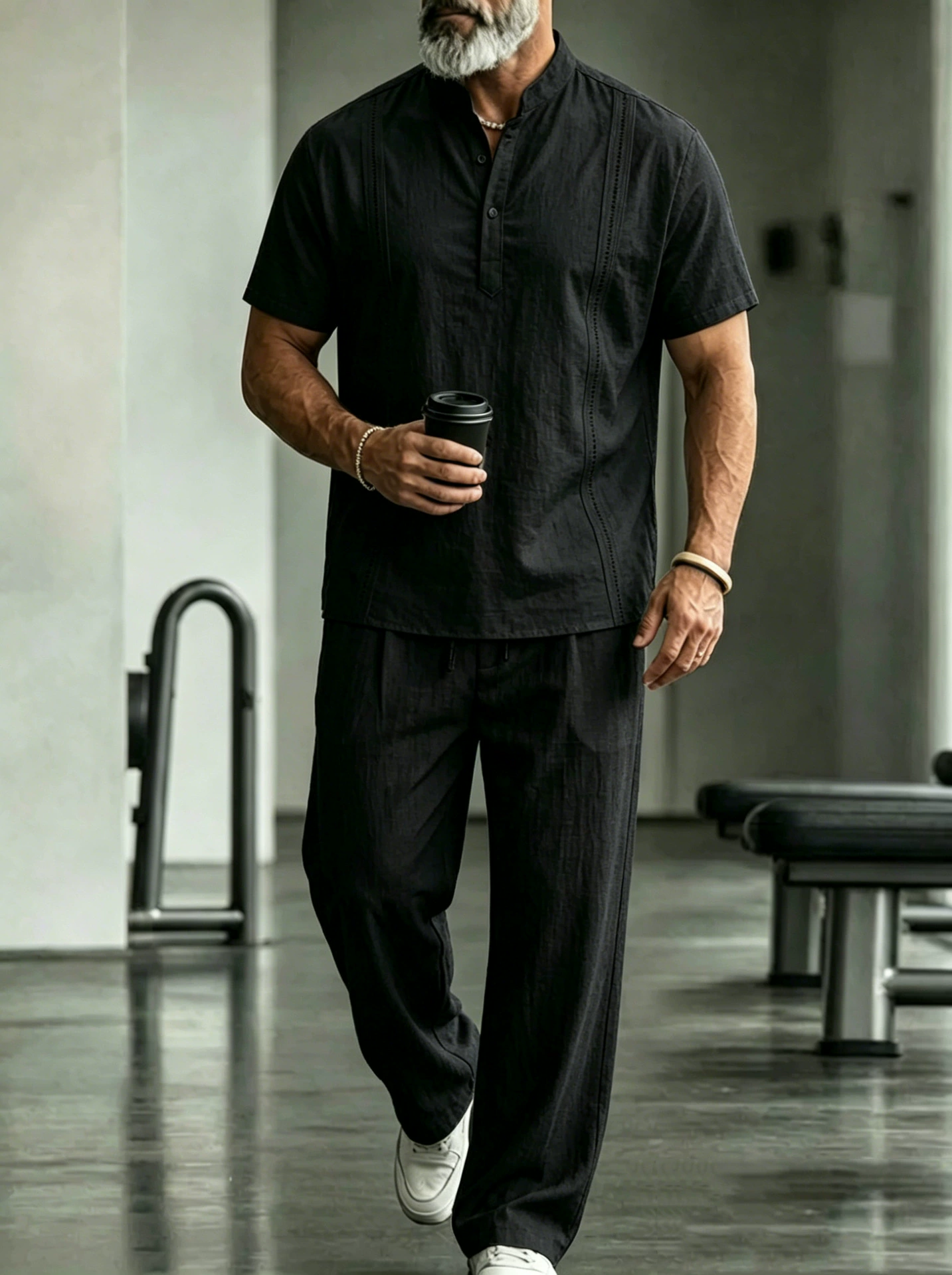 Men's Casual Linen Short Sleeve Shirt And Pants Two-Piece Set