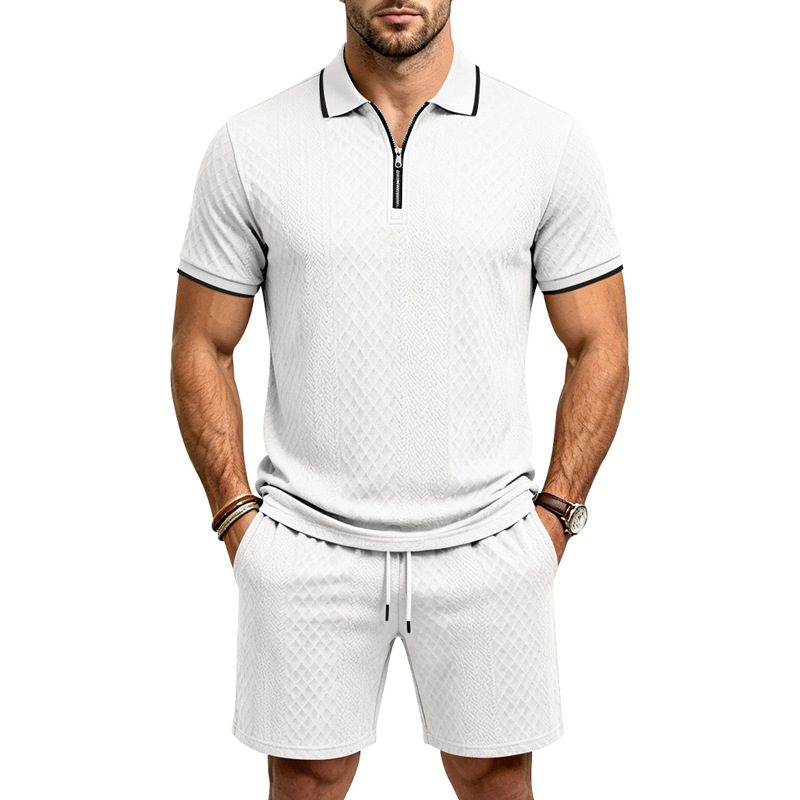 Men's Relaxed Short Sleeve Jacquard Shirt & Shorts Set