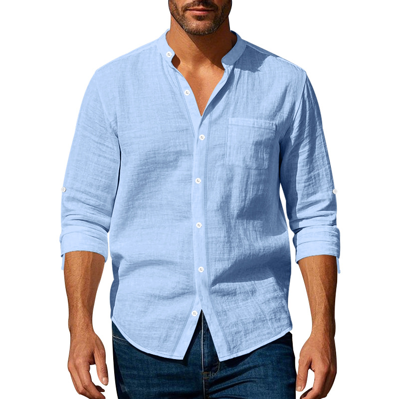Men's Linen Stand Collar Shirt