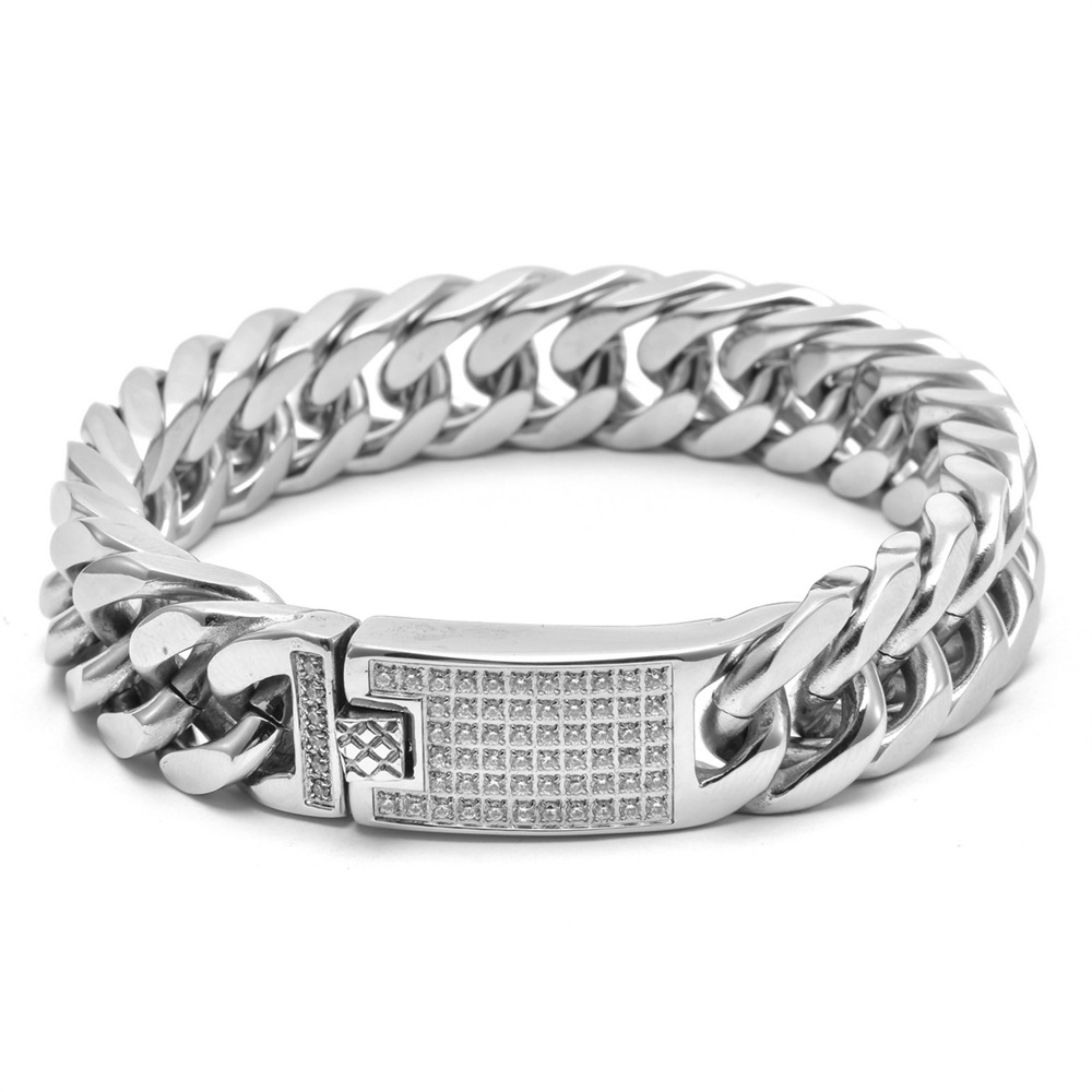 Hip-Hop Stainless Steel Bracelet For Men, European And American Thick Chain Four-Sided Diamond Bracelet, Korean Style Men'S Titanium Steel Jewelry