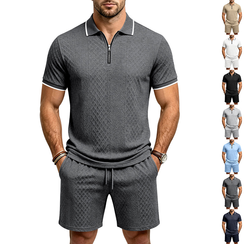 Men's Relaxed Short Sleeve Jacquard Shirt & Shorts Set