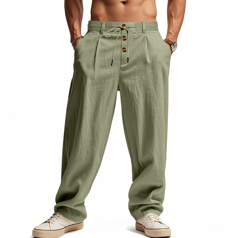 Men's Linen Relaxed Straight-Leg Pants