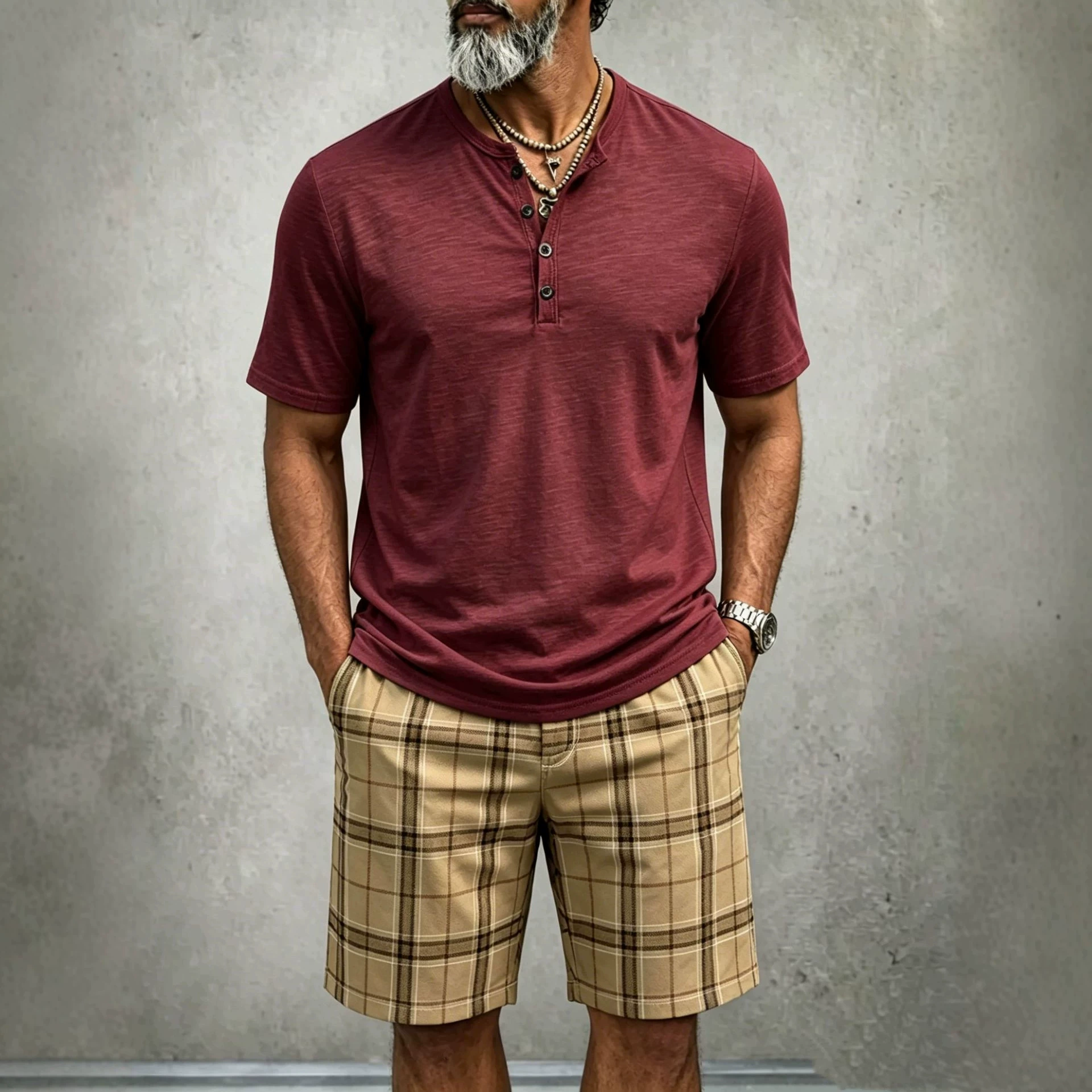 Men's Lightweight Vintage-Style Short-Sleeved Shirt And Shorts Two-Piece Set