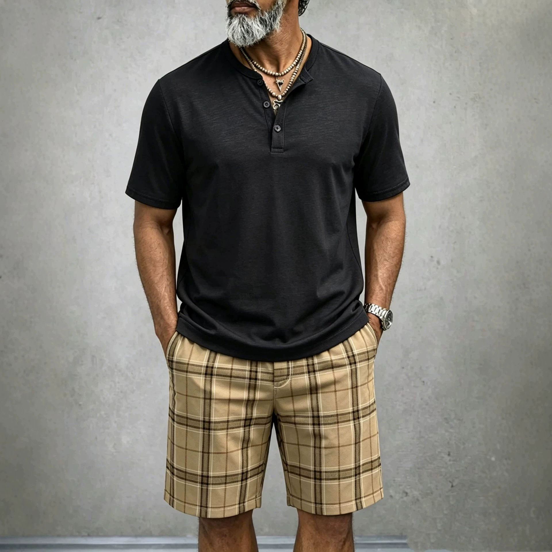 Men's Lightweight Vintage-Style Short-Sleeved Shirt And Shorts Two-Piece Set