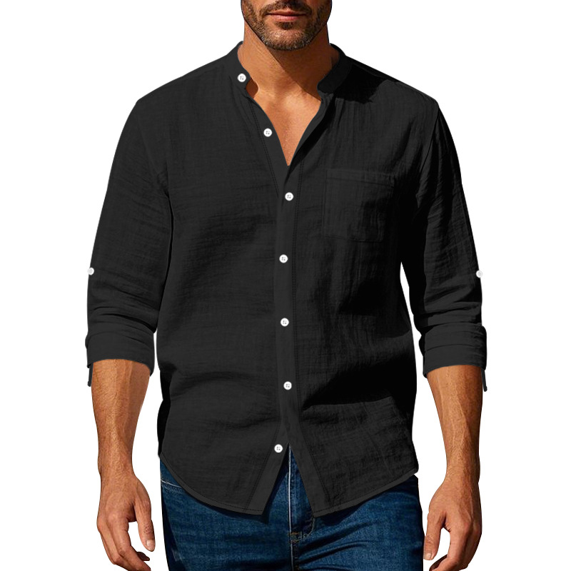 Men's Linen Stand Collar Shirt