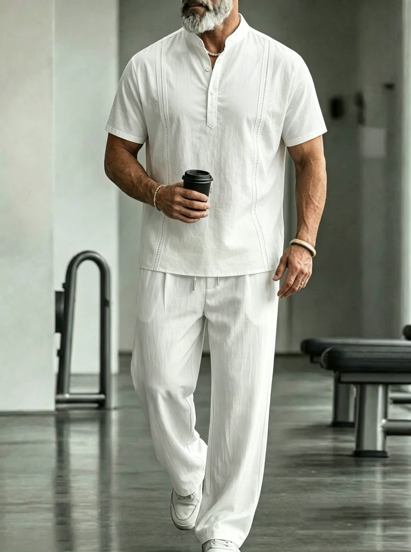 Men's Casual Linen Short Sleeve Shirt And Pants Two-Piece Set
