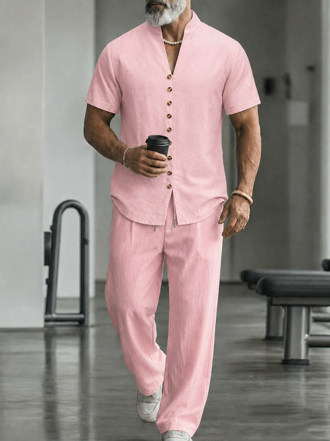 Men's Casual Linen Shirt And Pants Two-Piece Set