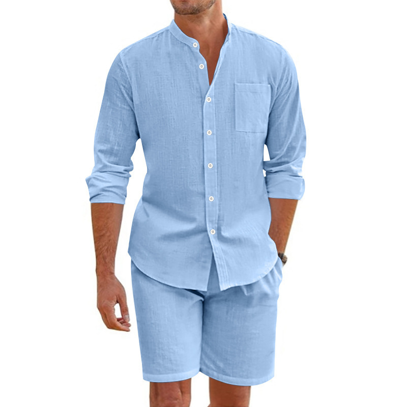 Men's Linen Long Sleeve Shirt & Shorts Set