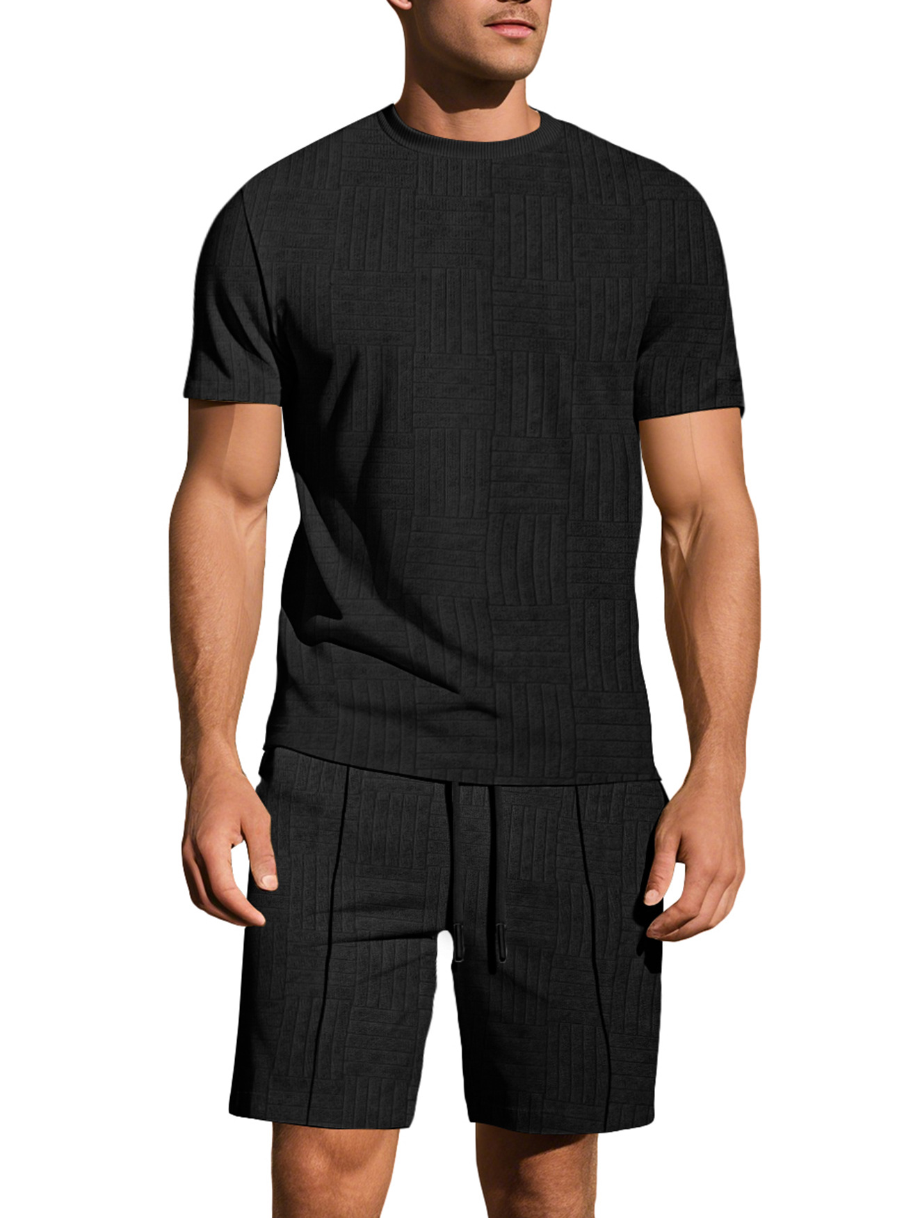 Men's Relaxed Short Sleeve Jacquard Shirt & Shorts Set