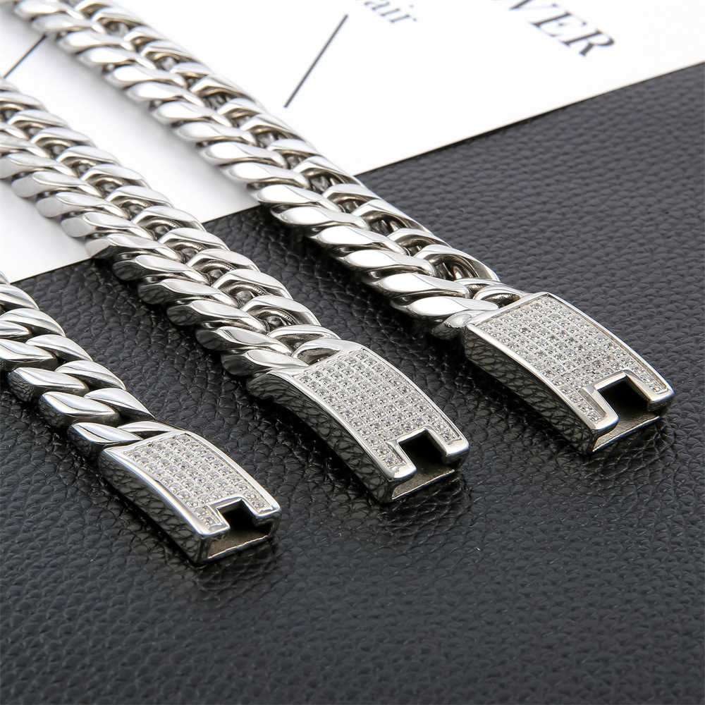 Hip-Hop Stainless Steel Bracelet For Men, European And American Thick Chain Four-Sided Diamond Bracelet, Korean Style Men'S Titanium Steel Jewelry