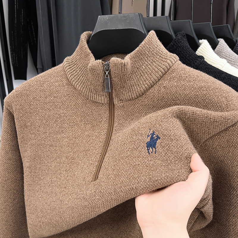 Men's Winter Fleece-Lined Zip-Up Turtleneck Sweater