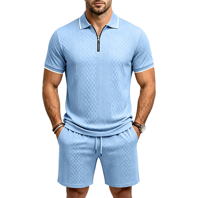 Men's Relaxed Short Sleeve Jacquard Shirt & Shorts Set
