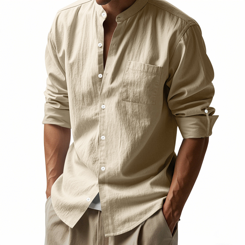 Men's Linen Stand Collar Shirt