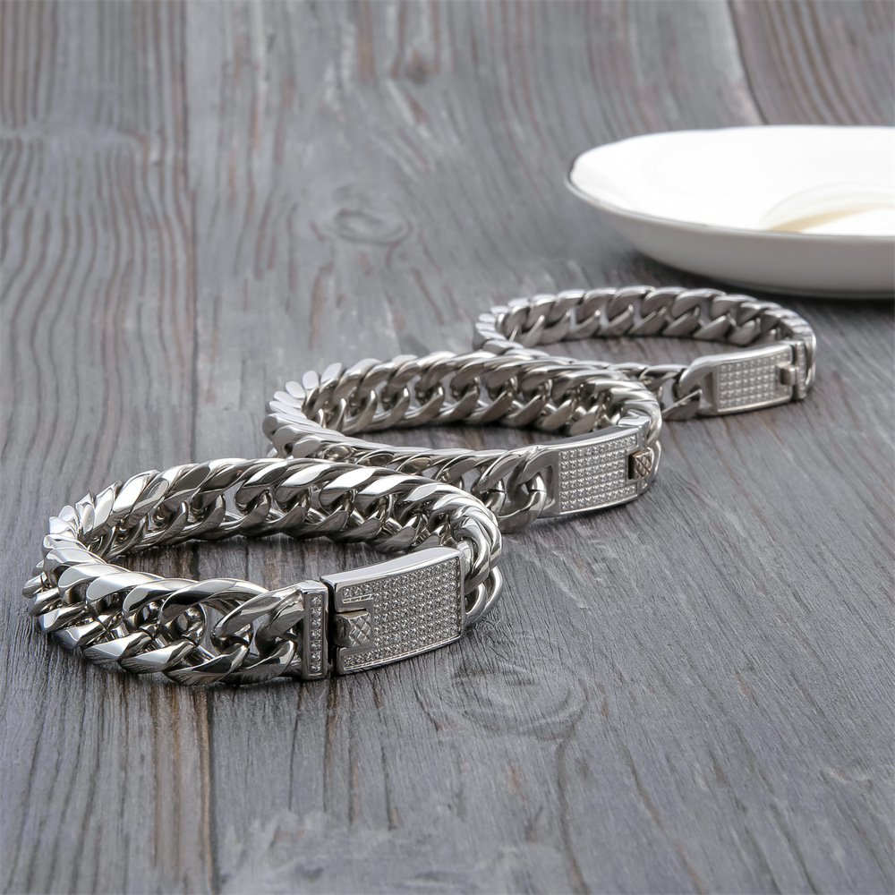 Hip-Hop Stainless Steel Bracelet For Men, European And American Thick Chain Four-Sided Diamond Bracelet, Korean Style Men'S Titanium Steel Jewelry