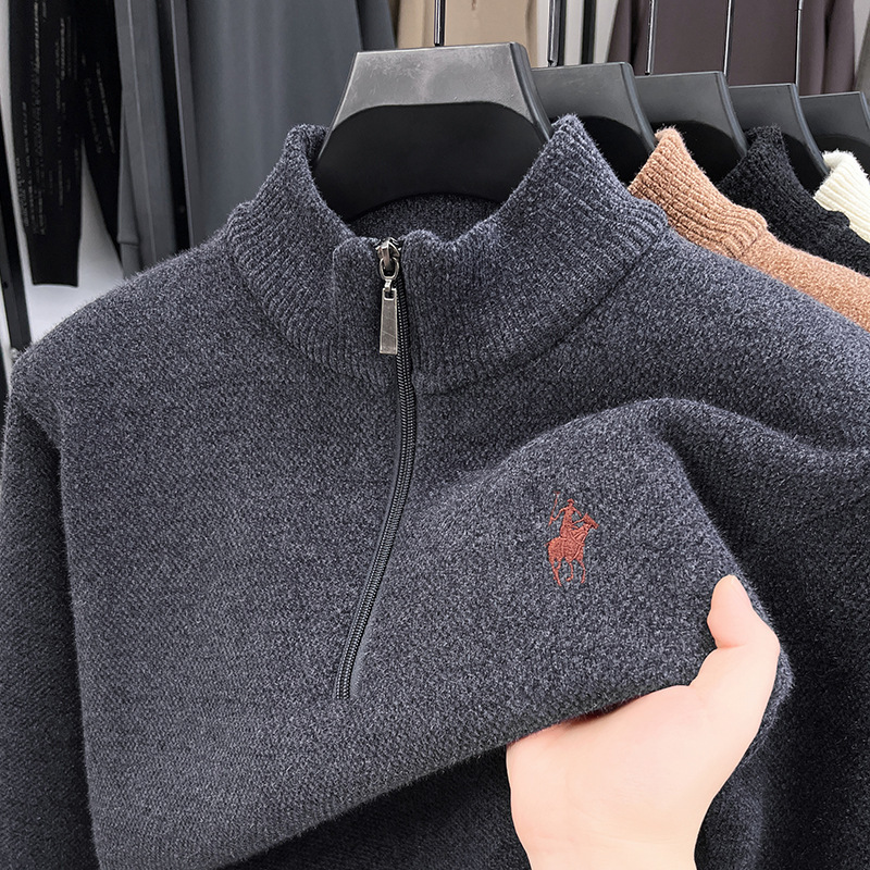 Men's Winter Fleece-Lined Zip-Up Turtleneck Sweater