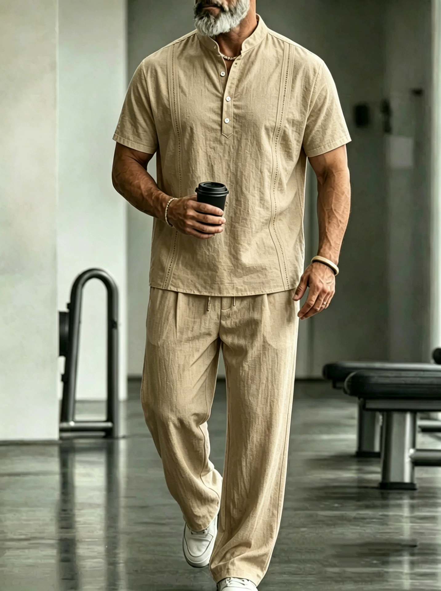 Men's Casual Linen Short Sleeve Shirt And Pants Two-Piece Set