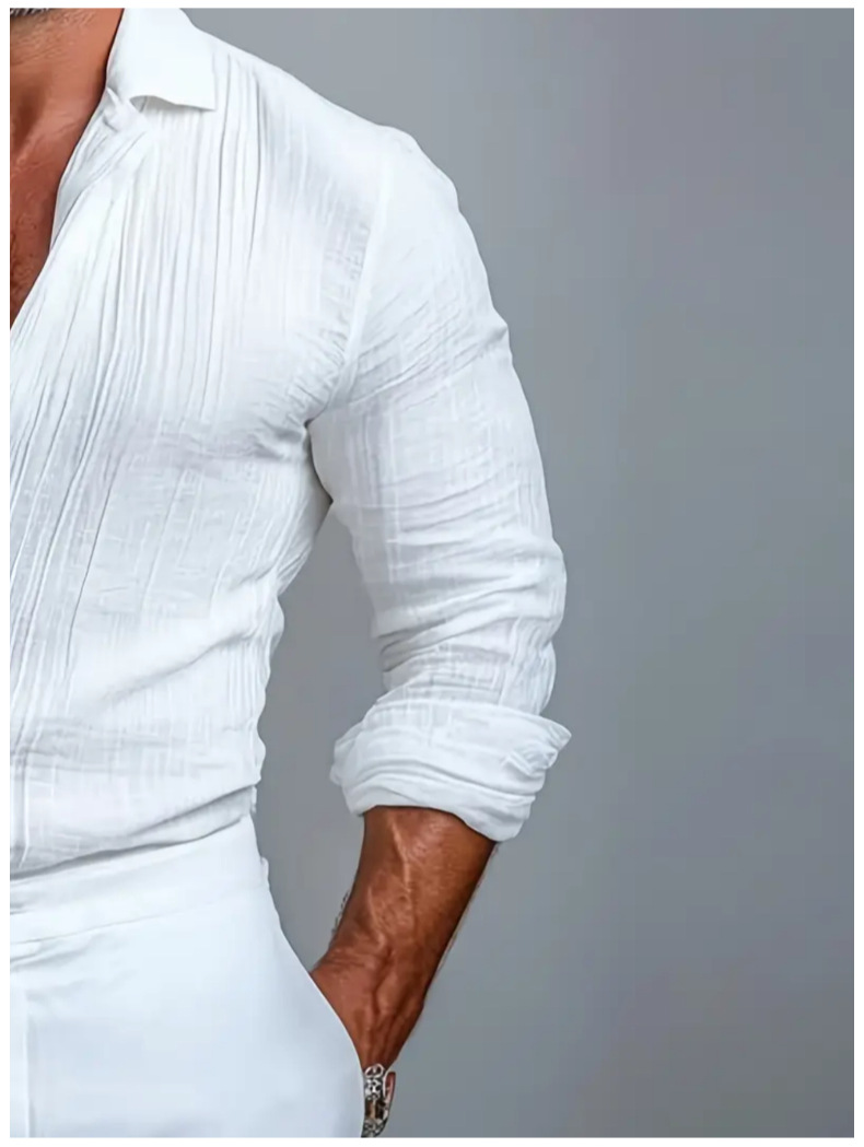 Men's Textured Crossover V-Neck Long Sleeve Pullover Shirt