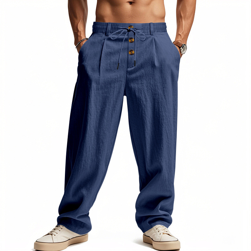 Men's Linen Relaxed Straight-Leg Pants