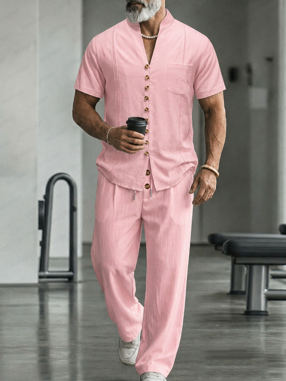 Men's Casual Linen Shirt And Pants Two-Piece Set