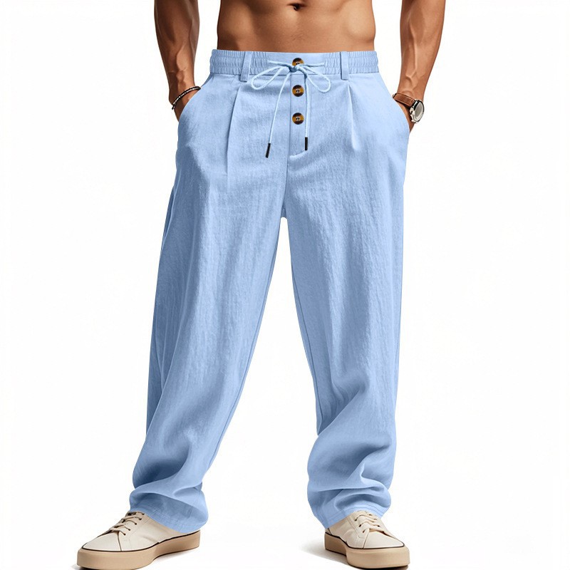 Men's Linen Relaxed Straight-Leg Pants