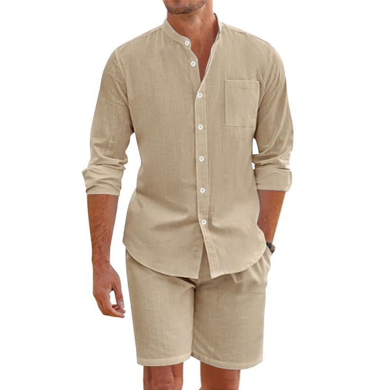 Men's Linen Long Sleeve Shirt & Shorts Set