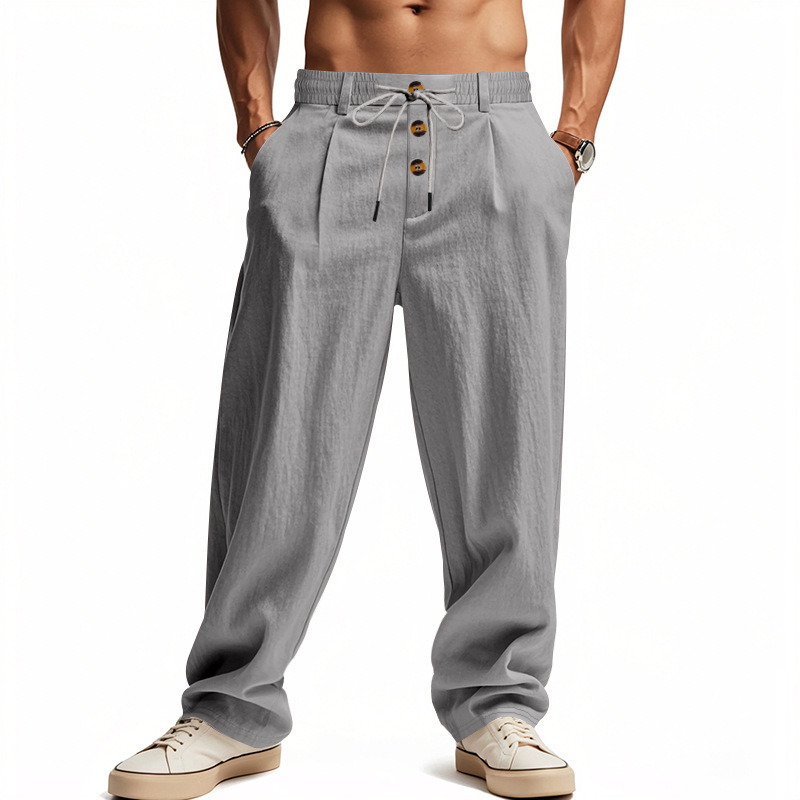 Men's Linen Relaxed Straight-Leg Pants