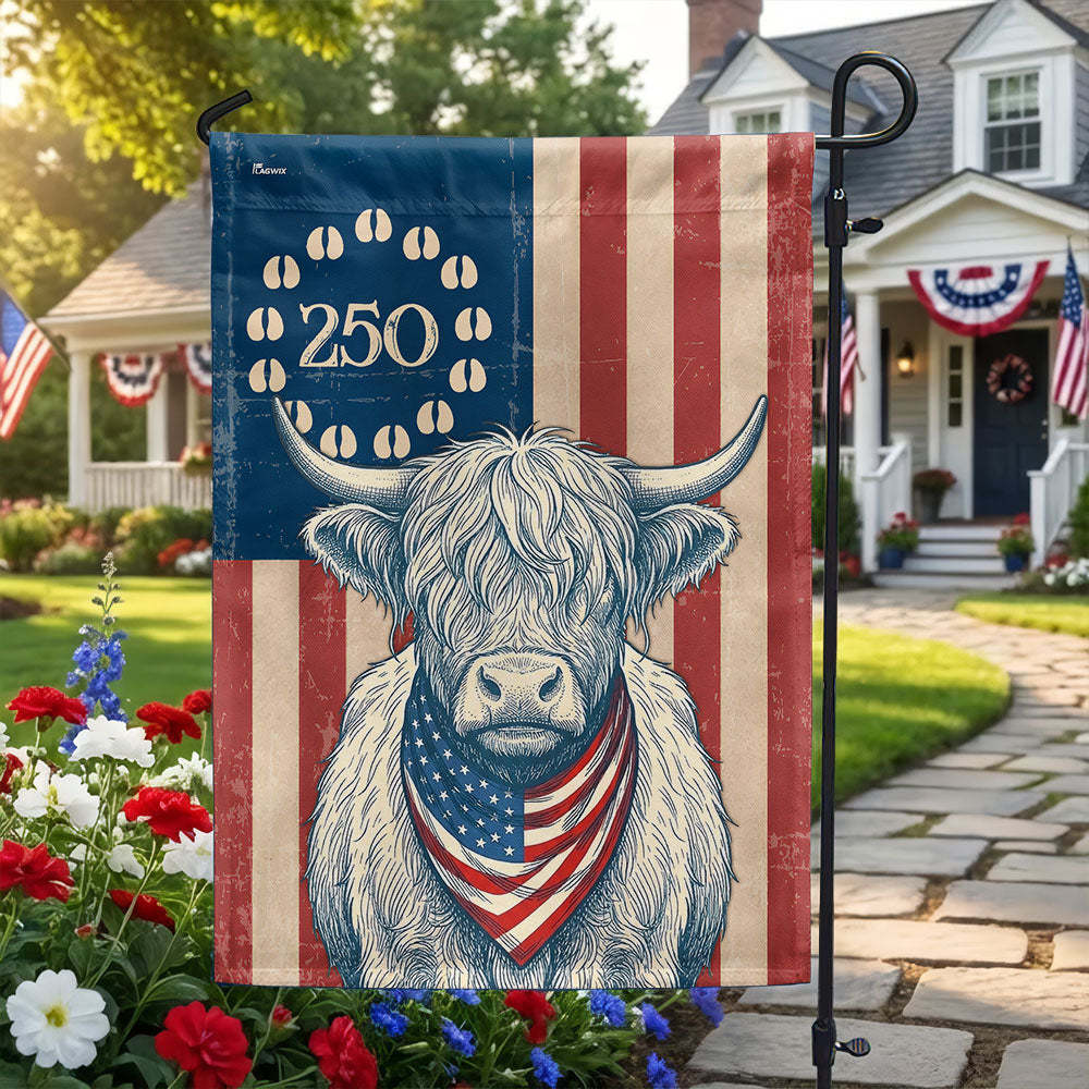 Flagwix Patriotic Highland Cow Garden Flag - 250th Anniversary Cow ...