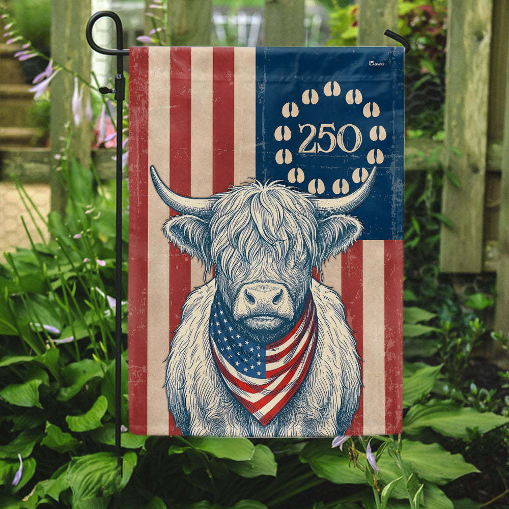 Flagwix Patriotic Highland Cow Garden Flag - 250th Anniversary Cow ...