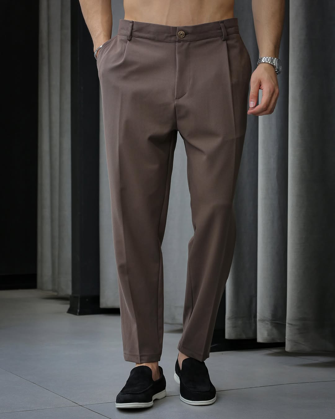 Men's Pleated Front Tailored Tapered Ankle Dress Pants