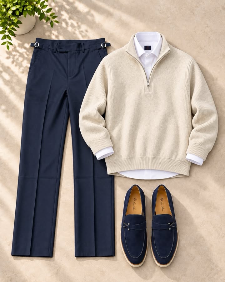 Men's Classic Quarter-Zip Ribbed Knit Sweater & Pants 2-Piece Set