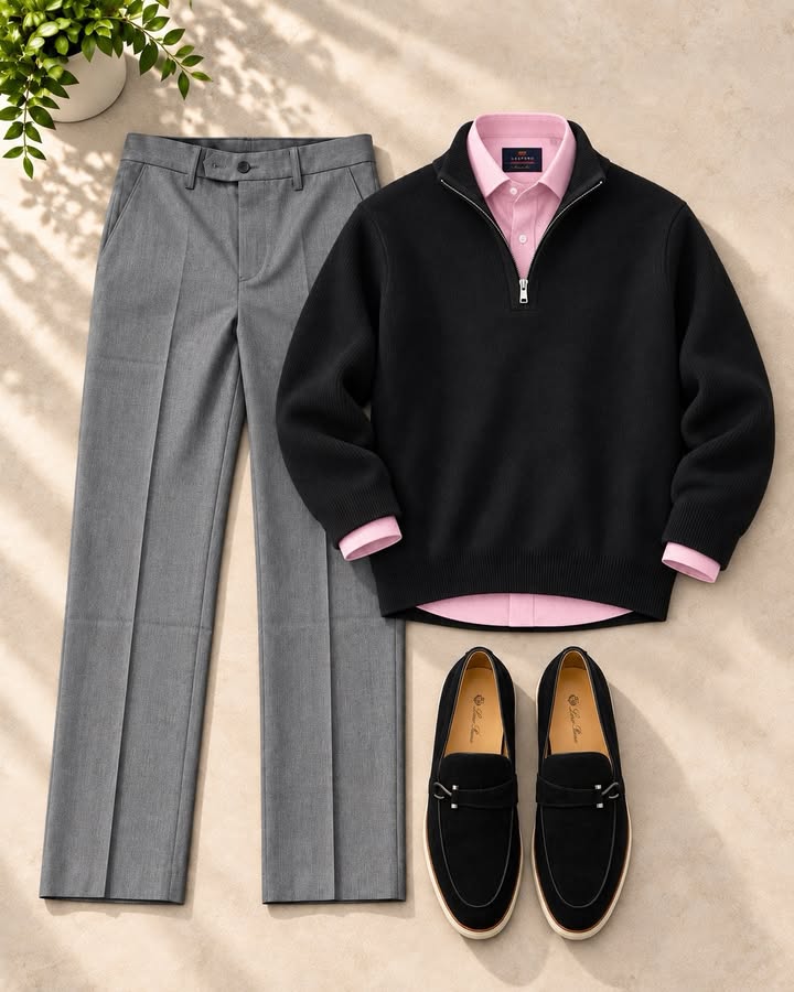 Men's Classic Quarter-Zip Ribbed Knit Sweater & Pants 2-Piece Set