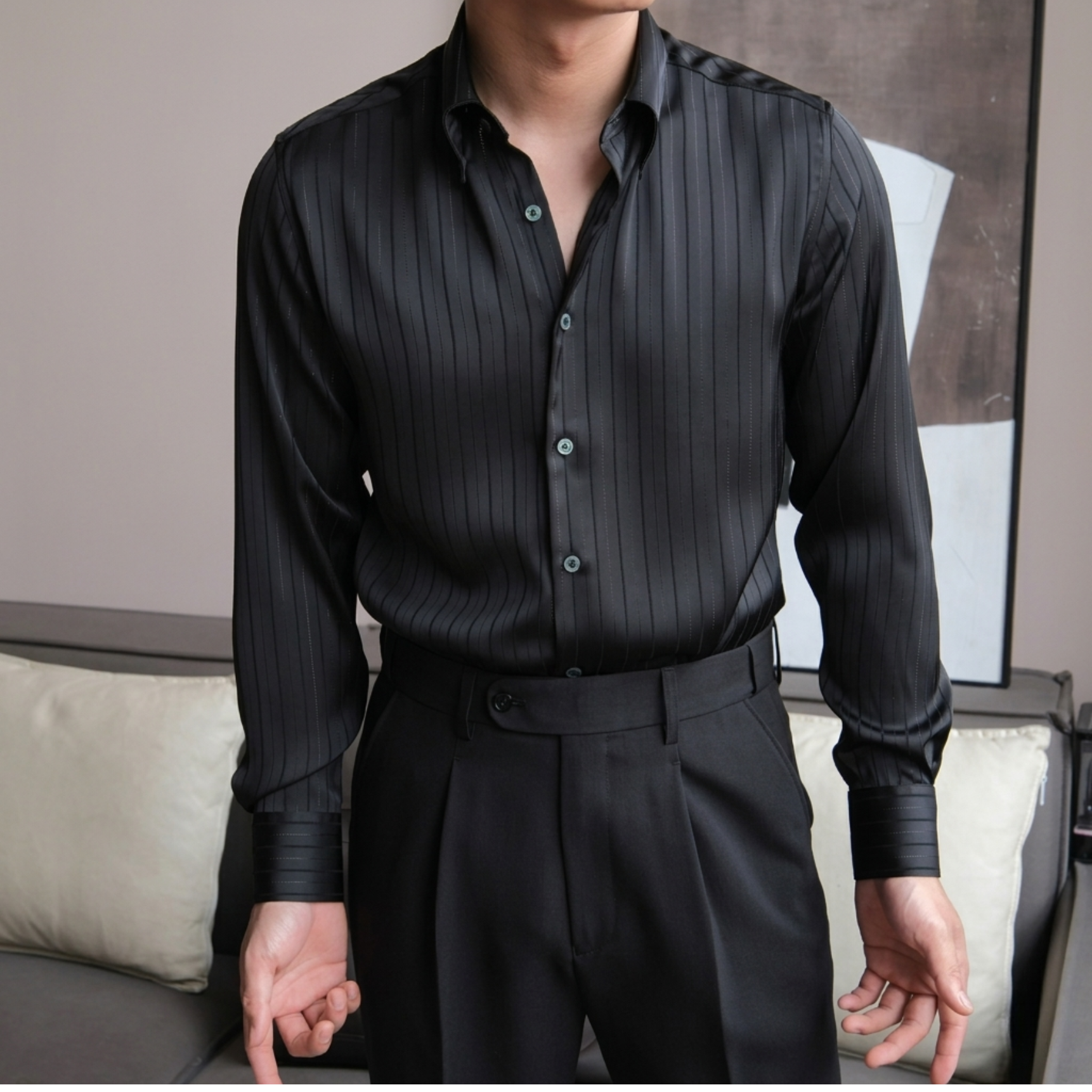 Lugano Metallic Silk Striped Shirt Set