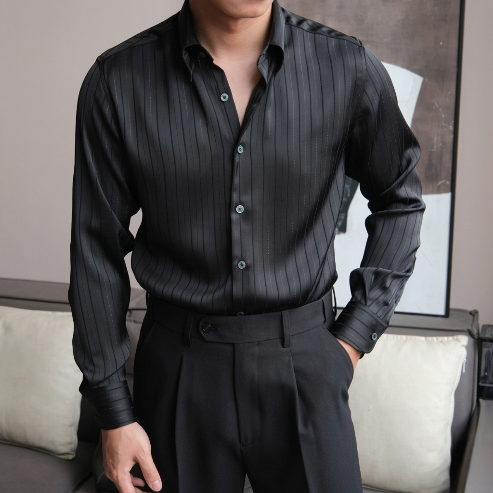 Lugano Metallic Silk Striped Shirt Set