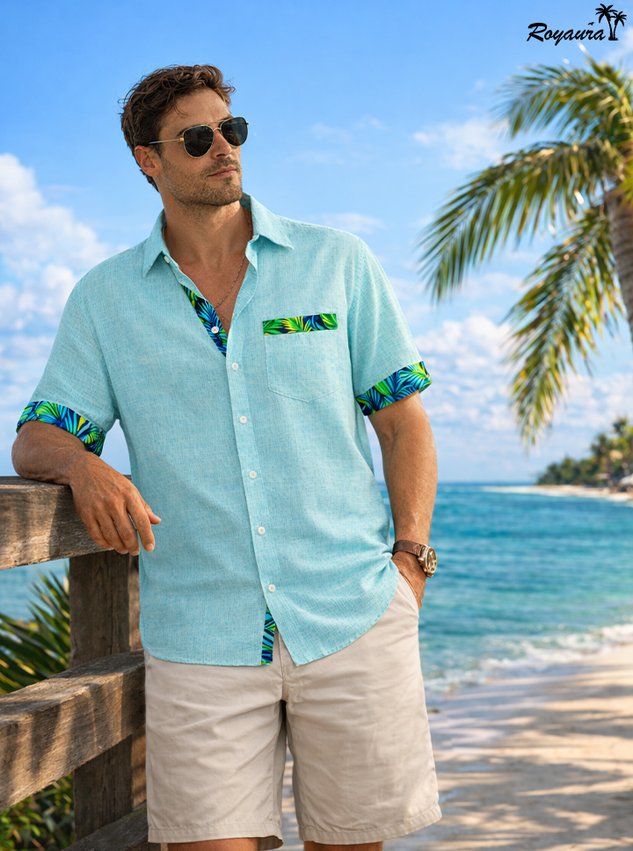 FIP Hawaii Basic Textured Floral Print Men's Button-Down Short-Sleeve Shirt Big & Tall