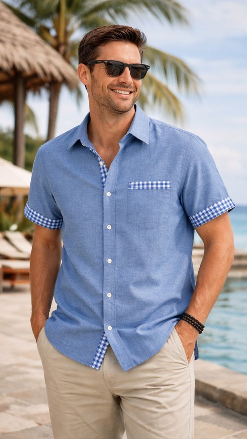 FIP Vintage Basic Plaid Print Men's Button Pocket Short Sleeve Shirt Big & Tall