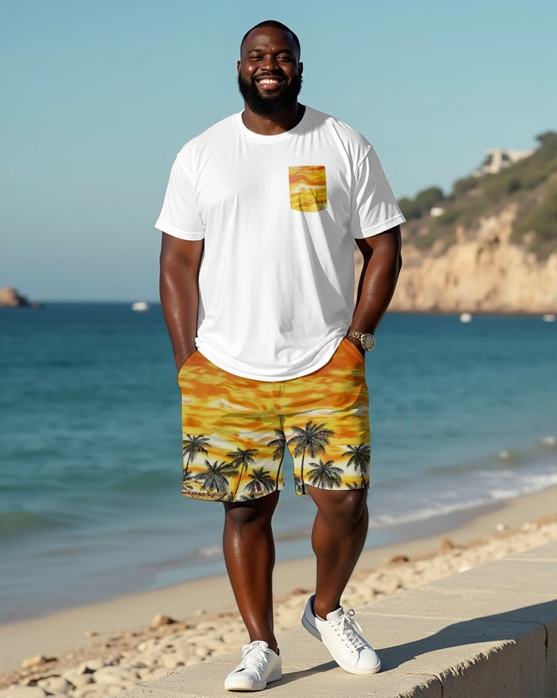 Couple's Stars Stitching Short-sleeved T-shirt Shorts Suit Large