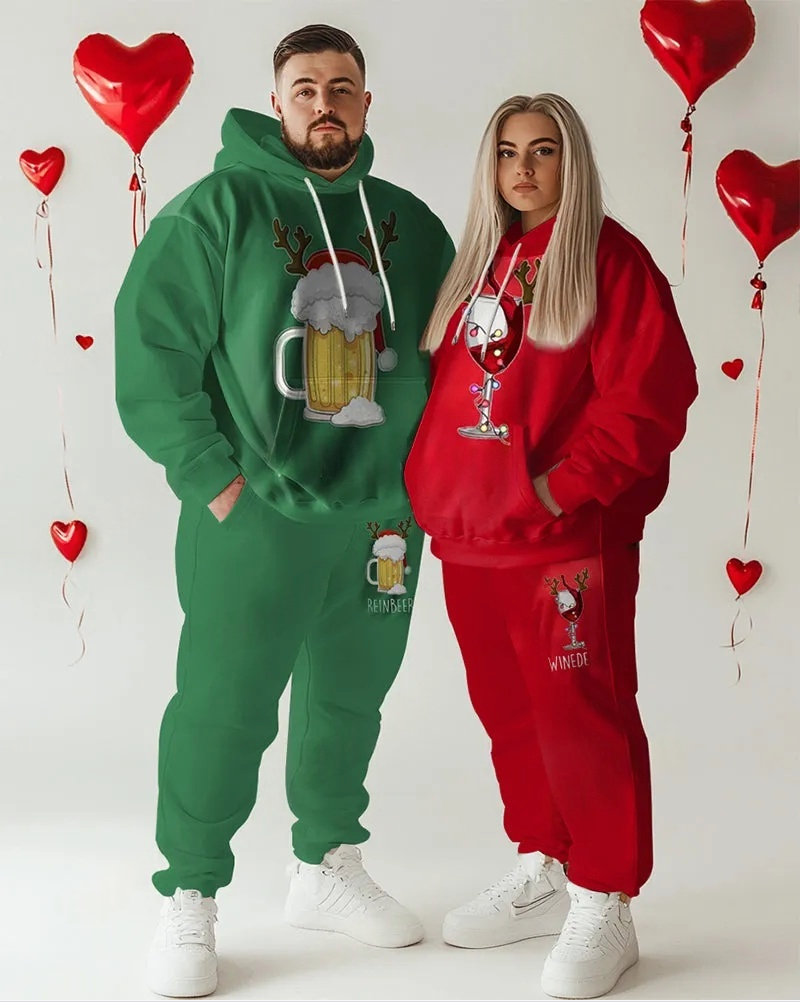 Couple Big & Tall Fashion Casual Christmas Special Print Hoodie Set