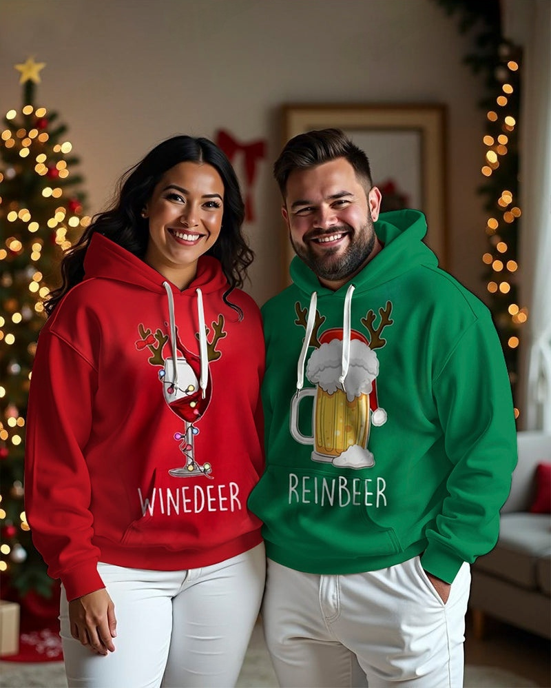 Couple Big & Tall Fashion Casual Christmas Special Print Hoodie Set