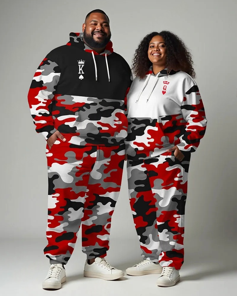 Couple’s Big & Tall Camouflage Playing Cards Print Hoodie Set