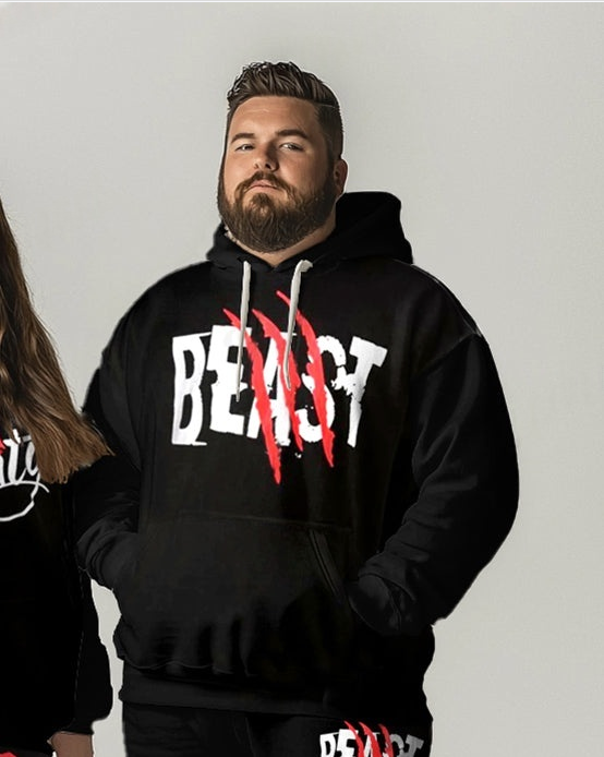 Couples Fashion Casual Plus Size Beauty And Beast Letter Print Hoodie Suit