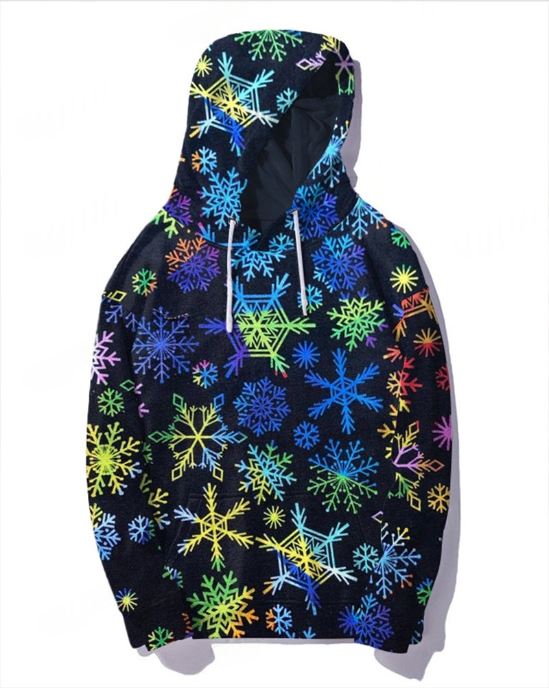 Couple Fashion Casual Plus Size Christmas Colorful Snowflake Hoodie Suit