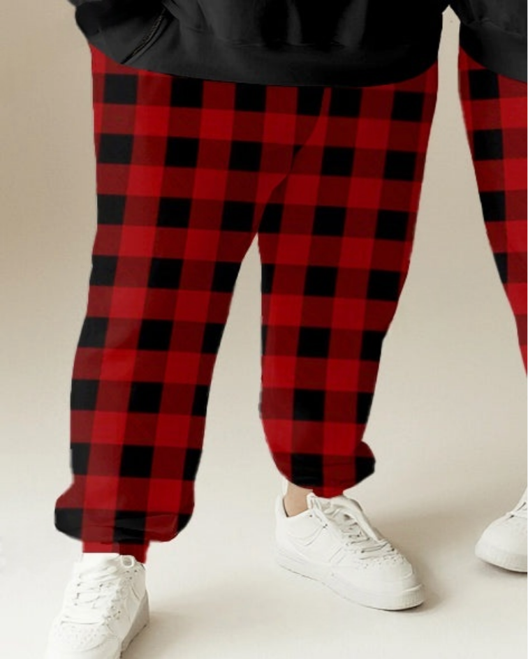 Couple Fashion Casual Big and Tall Simple Plaid Christmas Letter Print Hoodie Set