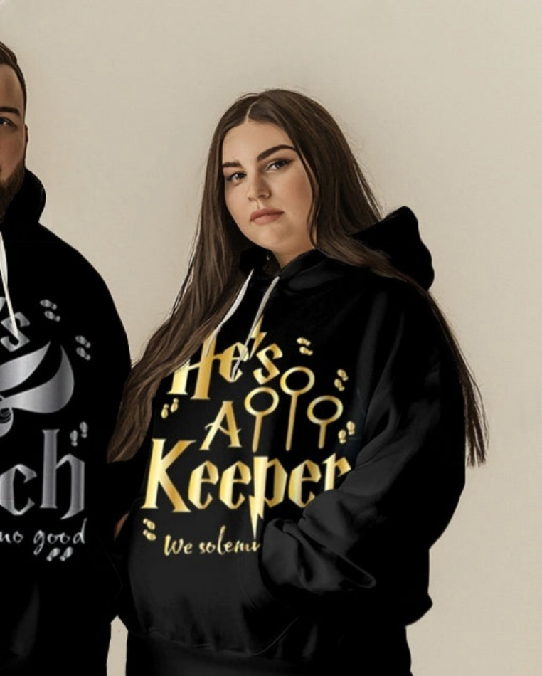 Couple Fashion Casual Plus Size Suit Keeper And Catch Letter Print Hoodie Suit