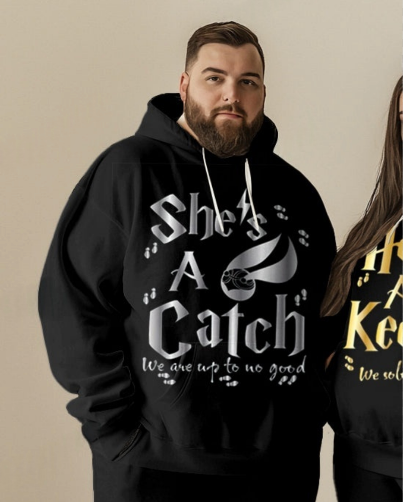 Couple Fashion Casual Plus Size Suit Keeper And Catch Letter Print Hoodie Suit