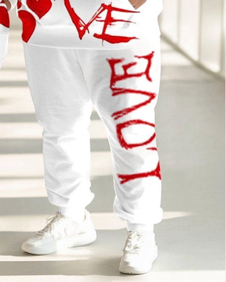 Couple Fashion Casual Plus Size Patchwork Love Printed Hoodie Suit