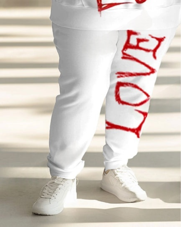 Couple Fashion Casual Plus Size Patchwork Love Printed Hoodie Suit