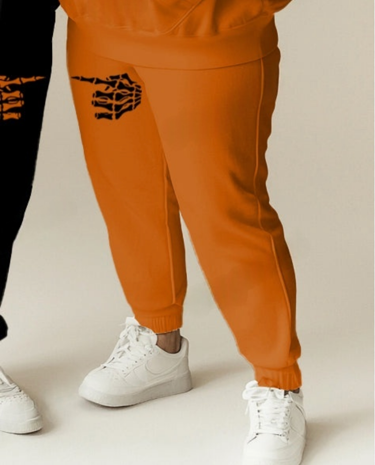 Couple Fashion Casual Plus Size Suit Skull Pointing Print Hoodie Suit