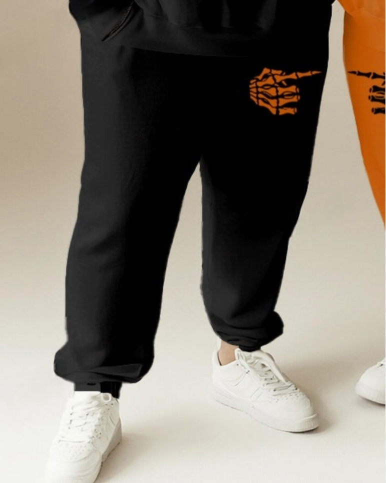 Couple Fashion Casual Plus Size Suit Skull Pointing Print Hoodie Suit